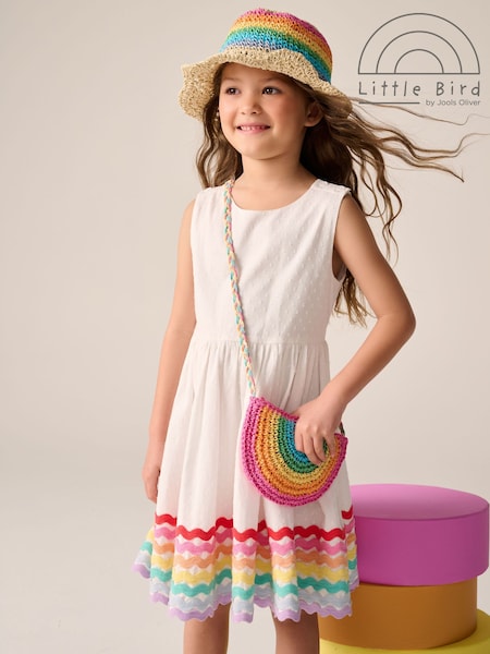 Little Bird by Jools Oliver White Rainbow Woven 100% Cotton Cut Out Dress (AM1018) | kr485 - kr600