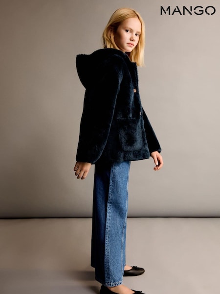 Mango Navy Girls Faux Fur Buttoned Coat (AM1084) | €37