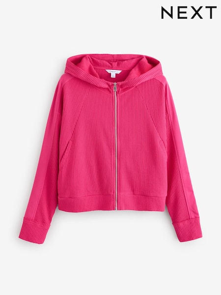 Fluro Pink Textured Waffle Zip Through Jumper Hoodie (AM1109) | 1,060 UAH