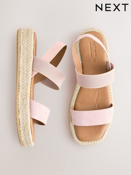 Pink Leather Standard/Wide Fit Forever Comfort® Flatform Raffia Sandals (AM1112) | $77