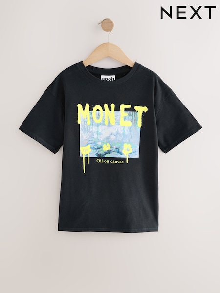 Black Oversized 100% Cotton Monet Artist License T-Shirt (3-16yrs) (AM1168) | 69 QAR - 94 QAR