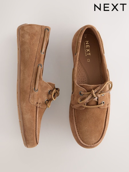 Tan Brown Extra Wide Fit Forever Comfort® Leather Round Toe Slim Boat Shoes (AM1172) | R$ 400