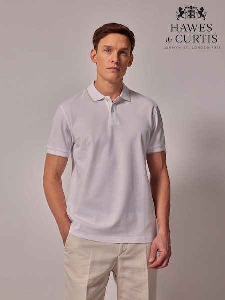 Hawes & Curtis Tipped Mercerised White Polo Shirt (AM1190) | R$ 385