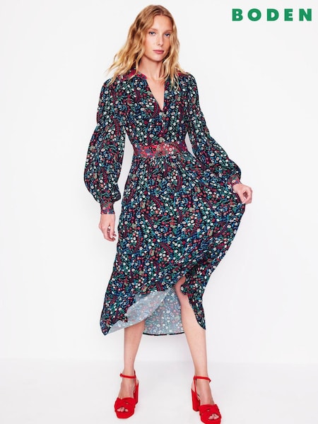 Boden Blue Petite Zoe Trim Detail Midi Dress (AM1215) | €149