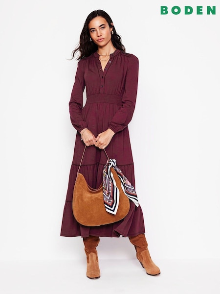 Boden Purple Petite Shirred Waist Tier Midi Dress (AM1222) | €61