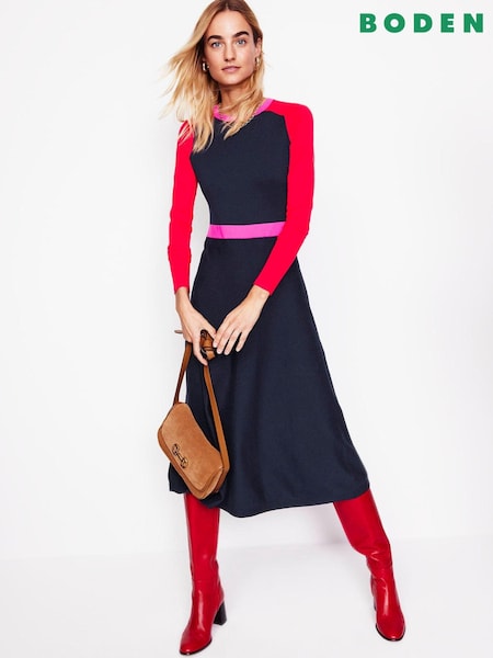 Boden Blue Petite Sam Colourblock Knitted Dress (AM1228) | AED699