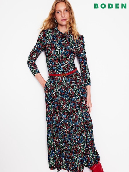 Boden Blue Petite High Neck Tiered Jersey Dress (AM1247) | €107