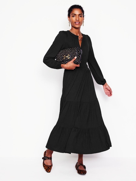 Boden Black Petite Smock Tiered Jersey Midi Dress (AM1268) | €56
