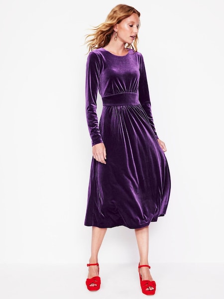 Boden Purple Petite Thea Velvet Jersey Midi Dress (AM1286) | 242 QAR
