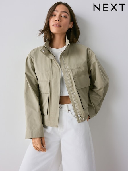 Khaki Green Funnel Neck Utility Jacket (AM1288) | €46
