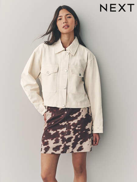 Ecru Print Cropped 100% Cotton Jacket (AM1292) | €50