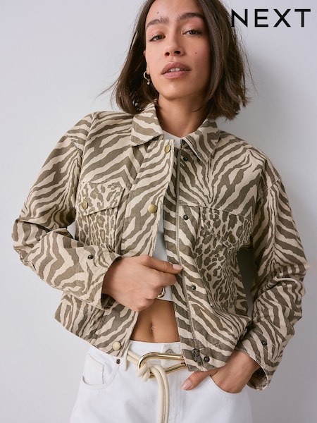 Animal Print Cropped 100% Cotton Jacket (AM1293) | €42