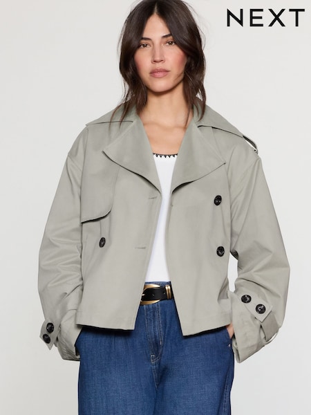 Grey Belted Cropped Trench Jacket (AM1295) | €79