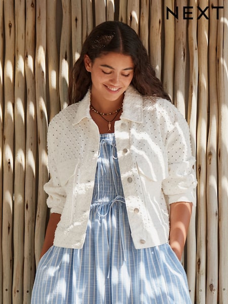 White 100% Cotton Textured Jacket (AM1305) | €54