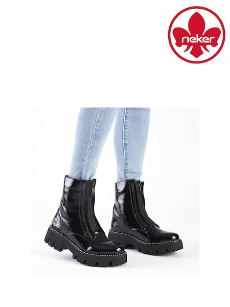 Rieker Womens Front Zip Black Boots (AM1309) | 333 LEI