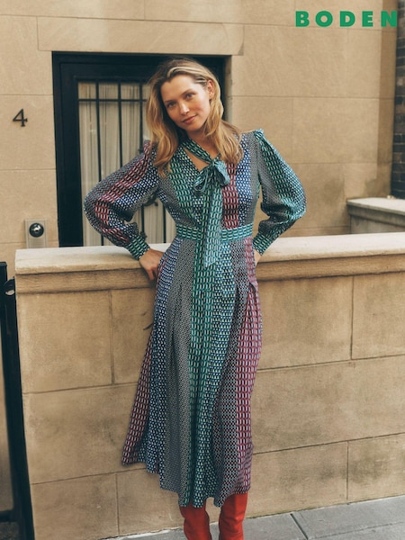 Boden Blue Pussy Bow Midi Dress (AM1682) | €95
