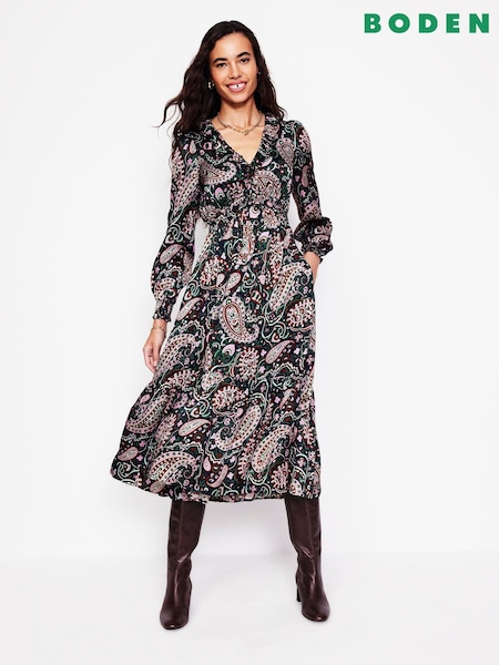 Boden Purple Shirred Ruffle Midi Dress (AM1702) | €89