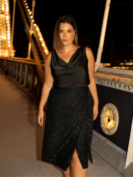 Live Unlimited Black Curve Satin Cowl Neck Vest (AM1782) | $37