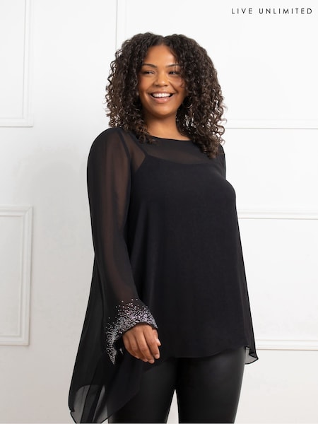 Live Unlimited Black Curve Asymmetric Hotfix Top (AM1787) | €74