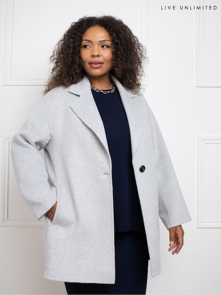 Live Unlimited Grey Curve Wool Blend Double Faced Short Coat (AM1795) | €256