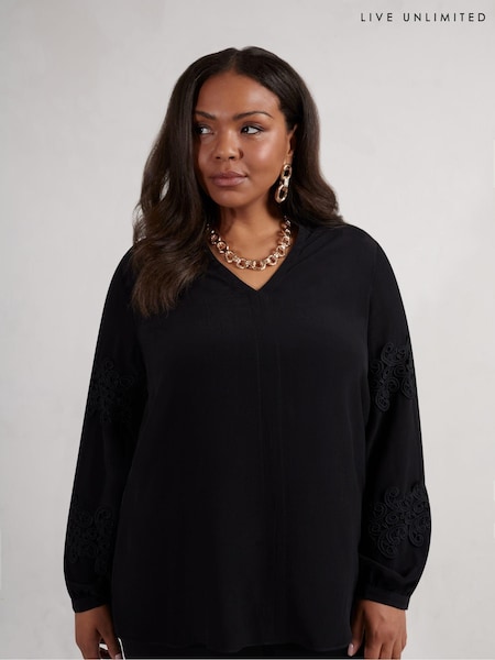 Live Unlimited Black Curve Lace Detail Long Sleeve Top (AM1800) | €43.50