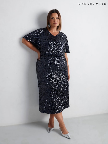 Live Unlimited Navy Sequin Midaxi Skirt (AM1814) | €52