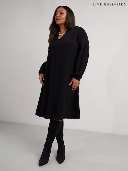 Live Unlimited Black Curve Petite Lace Detail Long Sleeve Dress (AM1838) | €54