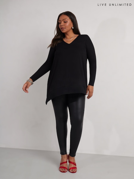 Live Unlimited Curve Petite Jersey Asymmetric Chiffon Hem Top (AM1844) | 83 €