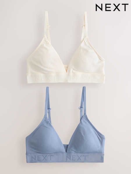Blue/Ecru Cotton Logo Triangle Ultimate Comfort Bralets 2 Pack (AM1907) | €24