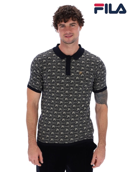 Fila Black Zano Knitted 100% Cotton Polo Shirt (AM2131) | €43