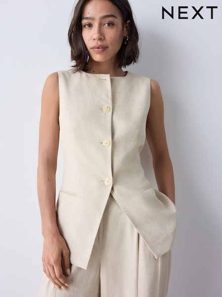 Natural Linen Rich Square Neck Waistcoat (AM2172) | €47