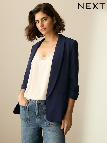 Navy Relaxed Ruched Sleeve Blazer (AM2174) | R$ 385