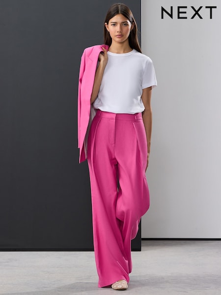 Pink Elastic Back Wide Leg Trousers with Linen (AM2197) | $60