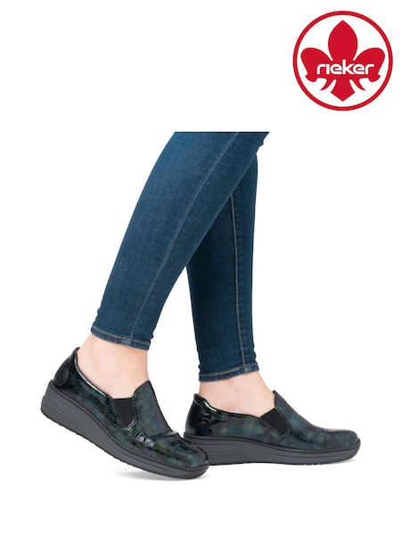 Rieker Womens Green Wedge Slip-On Shoes (AM2239) | AED180