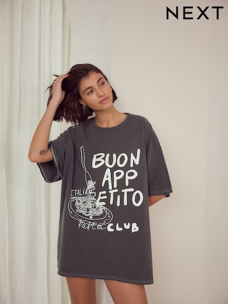 Charcoal Grey Pasta Oversized 100% Cotton Night T-Shirt (AM2427) | €14
