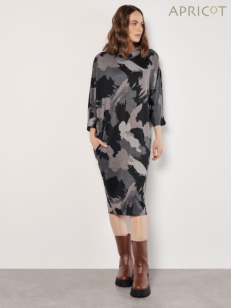 Apricot Grey Paint Patches Cowl Neck Midi Dress (AM2432) | €44