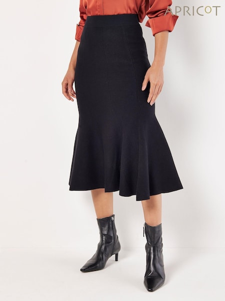 Apricot Black Flute Hem Knitted Midi Skirt (AM2448) | €27