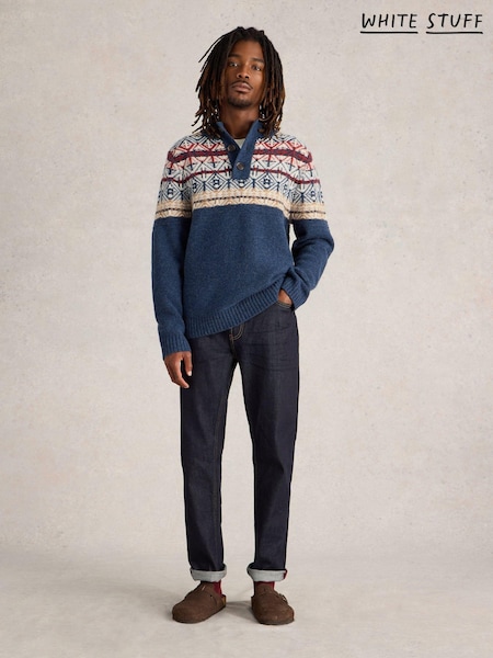 White Stuff Blue Lewis Funnel Neck Fairisle Pattern Jumper (AM2508) | €61