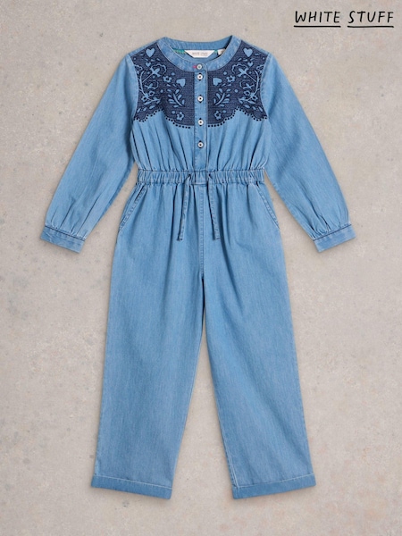 White Stuff Blue 100% Organic Cotton Chambray Jumpsuit (AM2523) | €20