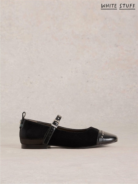 White Stuff Black Loral Stud Mary Jane Shoes (AM2524) | 228 QAR