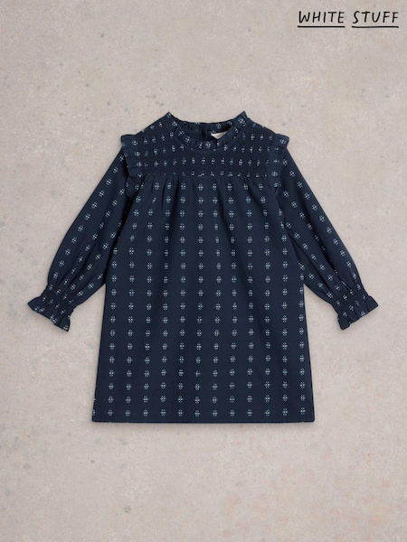 White Stuff Blue 100% Organic Cotton Camille Dobby Frill Dress (AM2529) | AED81