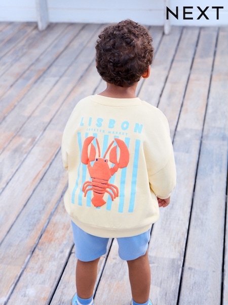 Yellow/Blue Lobster Print 100% Cotton Crew Sweatshirt & Shorts Set (3mths-7yrs) (AM2649) | €21 - €27