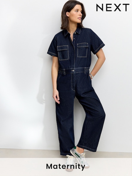 Темно-синий - 100% Cotton Maternity Denim Boilersuit (AM2696) | €79