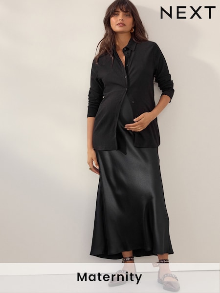 Black Maternity Satin Maxi Skirt (AM2705) | 157 QAR