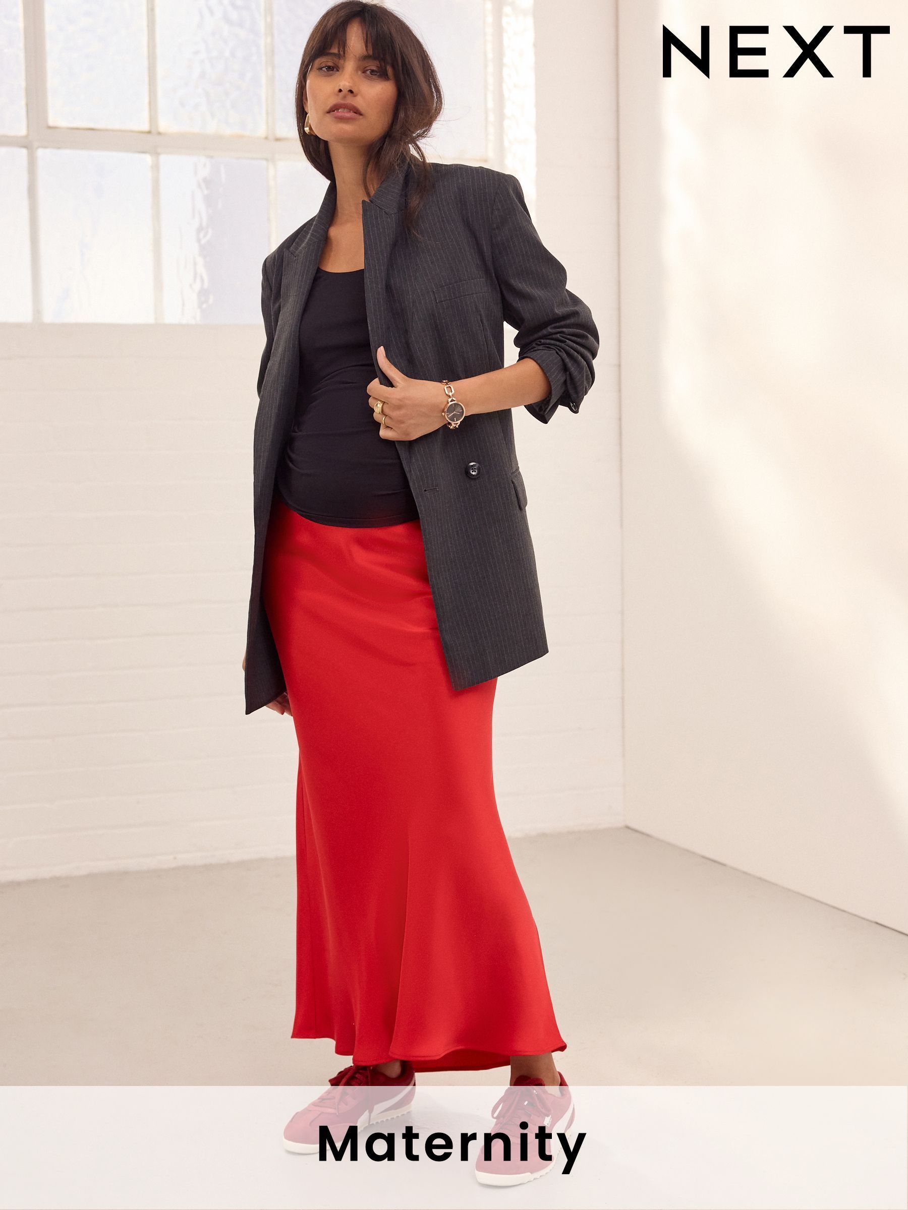 Women s Red Skirts Red Pleated Cord Satin Skirts Next USA