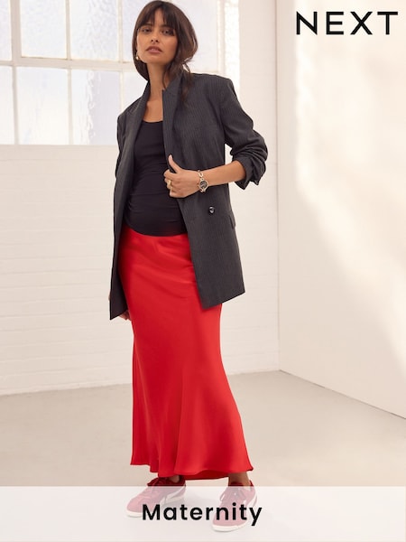 אדום - Maternity Satin Maxi Skirt (AM2706) | ‏117‏₪