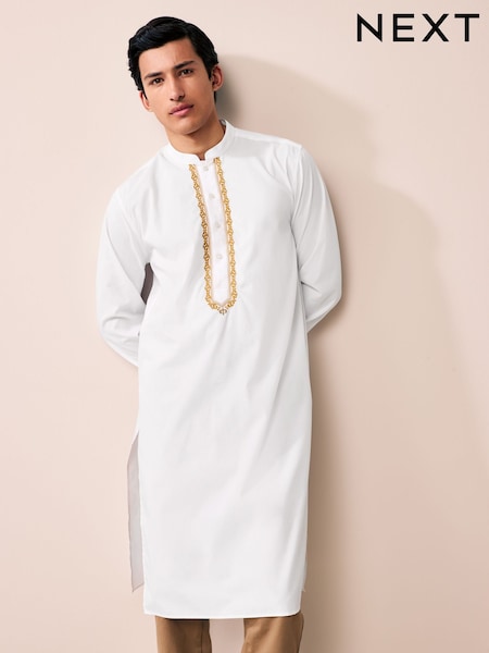 Білий - 100% Бавовняний поплін Kurta з вишивкою (AM2718) | 1 300 грн