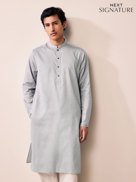 Світло-сірий - Текстурована 100% бавовна Signature Kurta (AM2720) | 1 485 грн