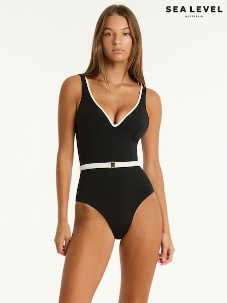 Sea Level Black Babylon Plunge One Piece Swimsuit (AM2733) | €176