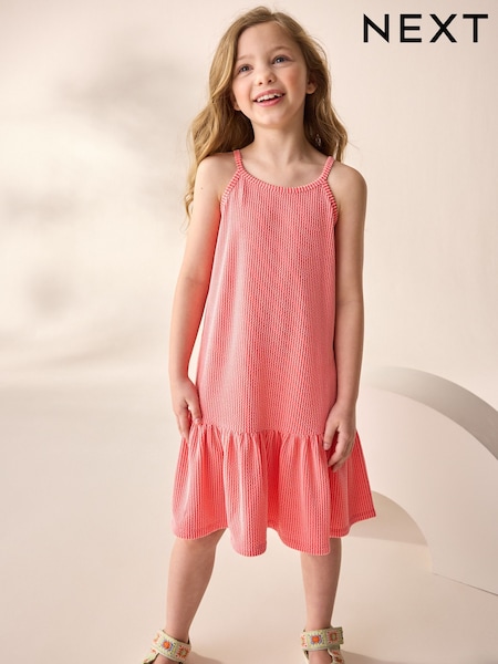 Coral Pink Stripe Strappy Halter Summer Dress (3-16yrs) (AM2778) | R$ 135 - R$ 185